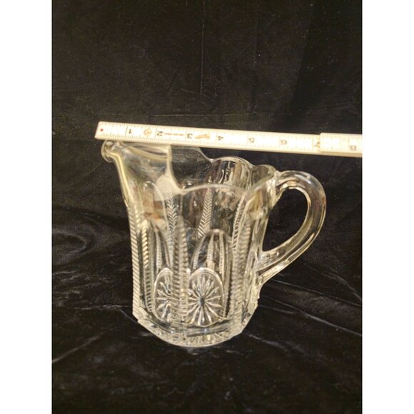 Antique Pressed Glass Milk Pitcher With Wheat & Starburst Pattern - Picture 3 of 7